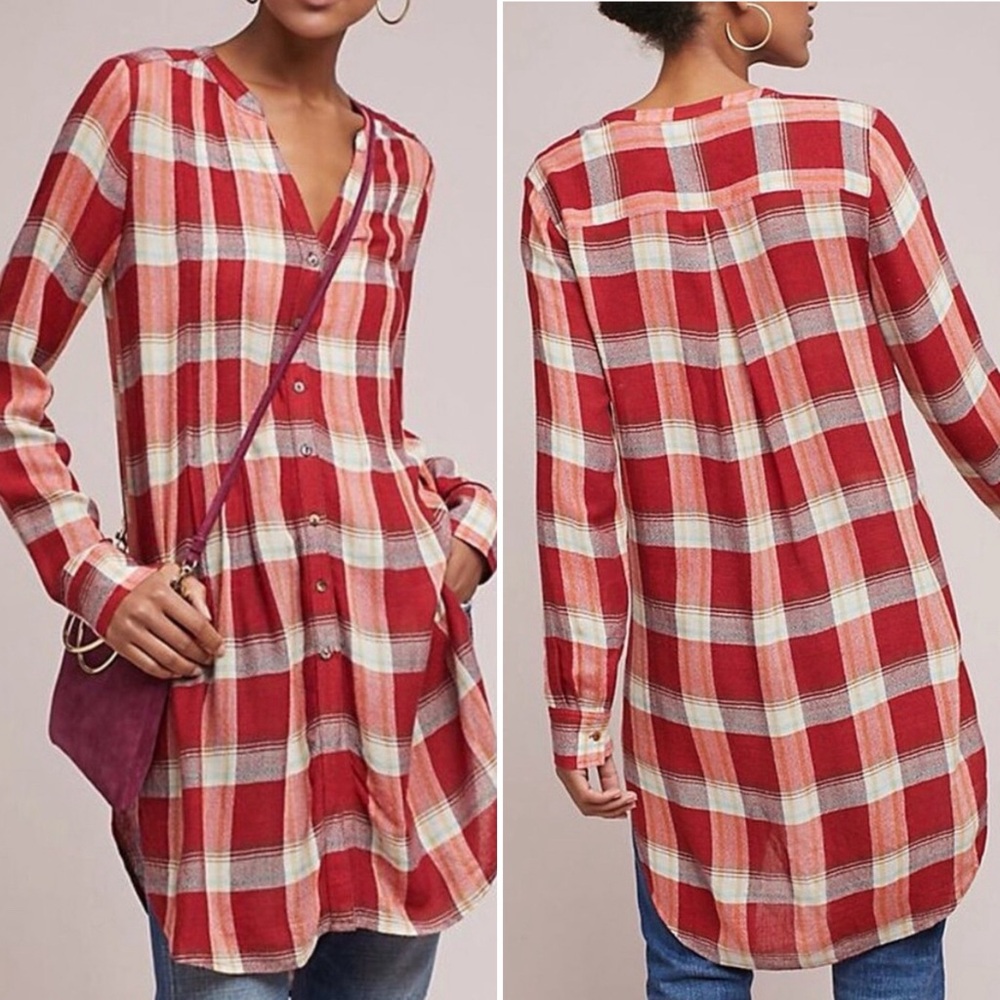 {Anthropologie | Akemi + Kin} Red Plaid Button-Up Tunic